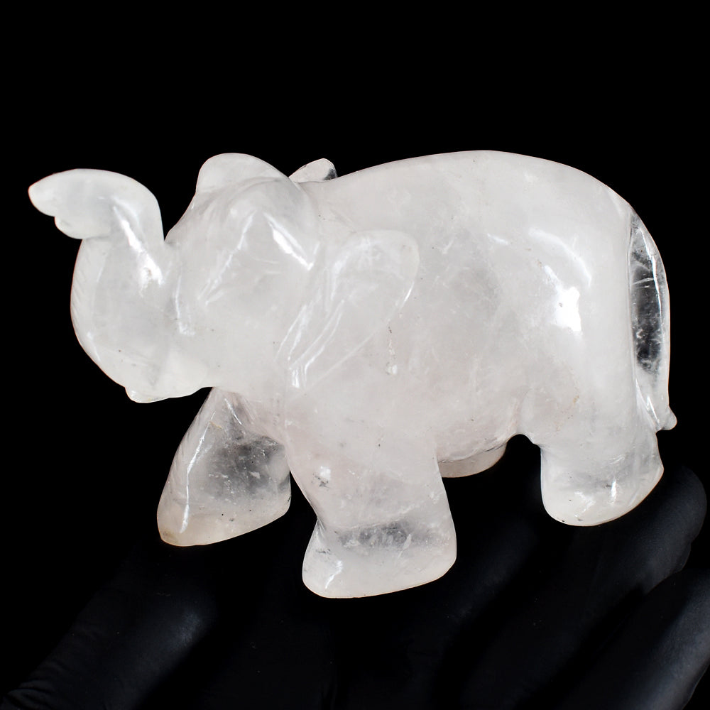 Natural 1454.00 Cts Genuine White Quartz Hand Carved Crystal Elephant Gemstone Carving