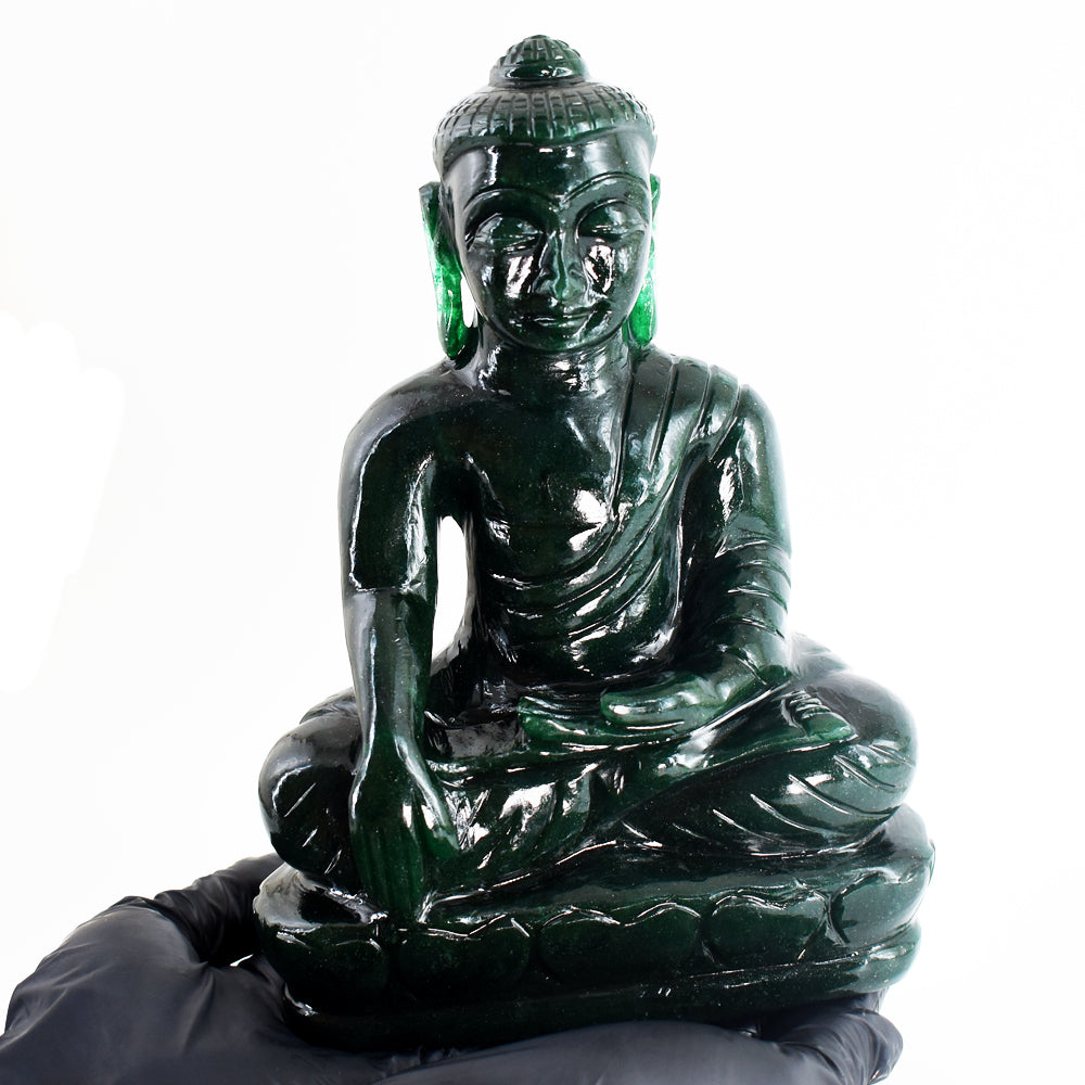 Stunning 9322.00  Cts Genuine Green Jade Hand Carved Crystal Gemstone Buddha Statue Carving