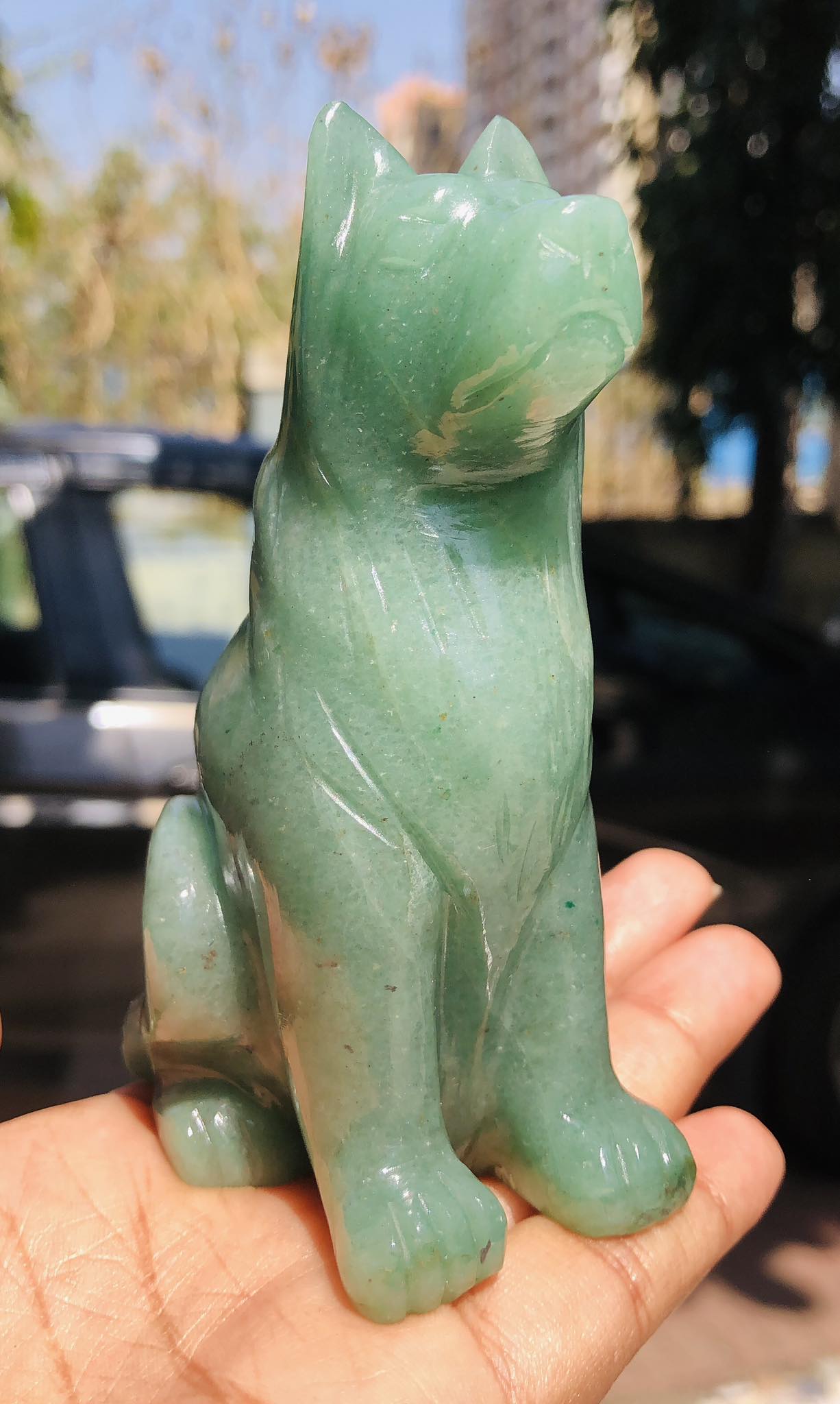 Amazing 1632.00 Cts Genuine Green Aventurine Hand Carved Crystal Gemstone Dog Carving