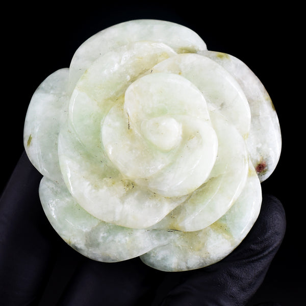 Artisian 437.00 Carats Genuine Amazonite Hand Carved Crystal Gemstone Rose Carving