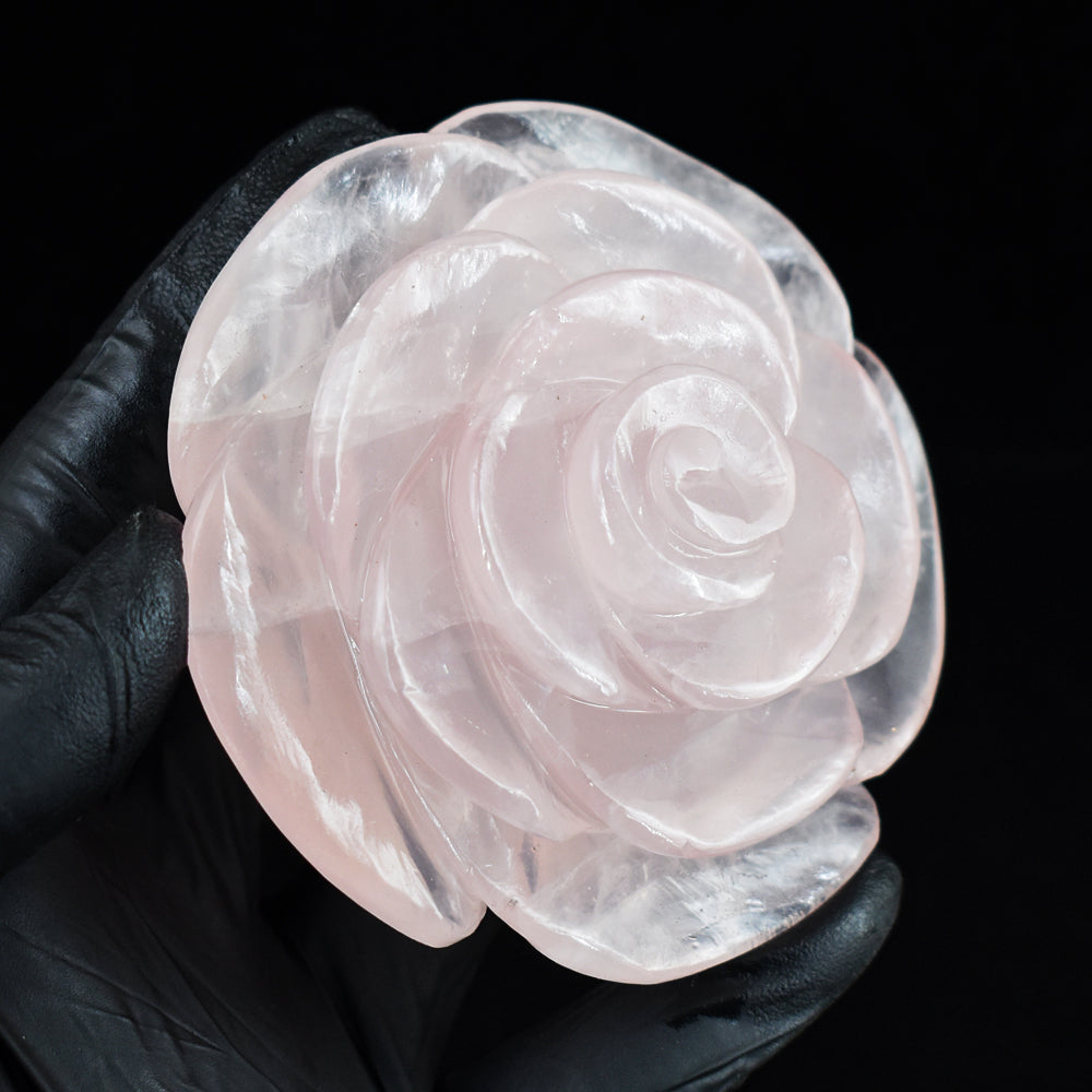 Awesome 1185.00 Cts Genuine Rose Quartz Hand Carved Gemstone Rose Crystal Carving