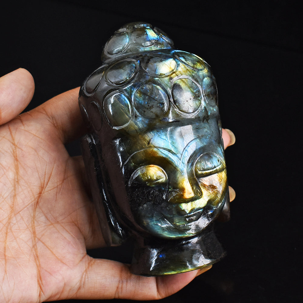 Craftsmen 2447.00 Cts Genuine Amazing Flash Labradorite Hand Carved Buddha Head Gemstone Carving