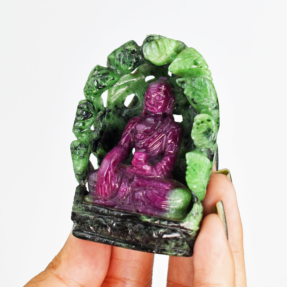 Gorgeous 371.00 Cts Genuine  Ruby Zoisite Hand Carved Crystal Gemstone Carving Lord Buddha