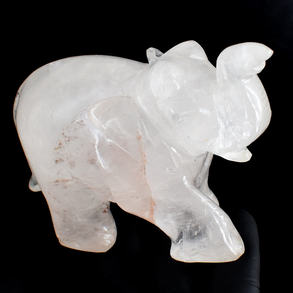 Natural 1454.00 Cts Genuine White Quartz Hand Carved Crystal Elephant Gemstone Carving