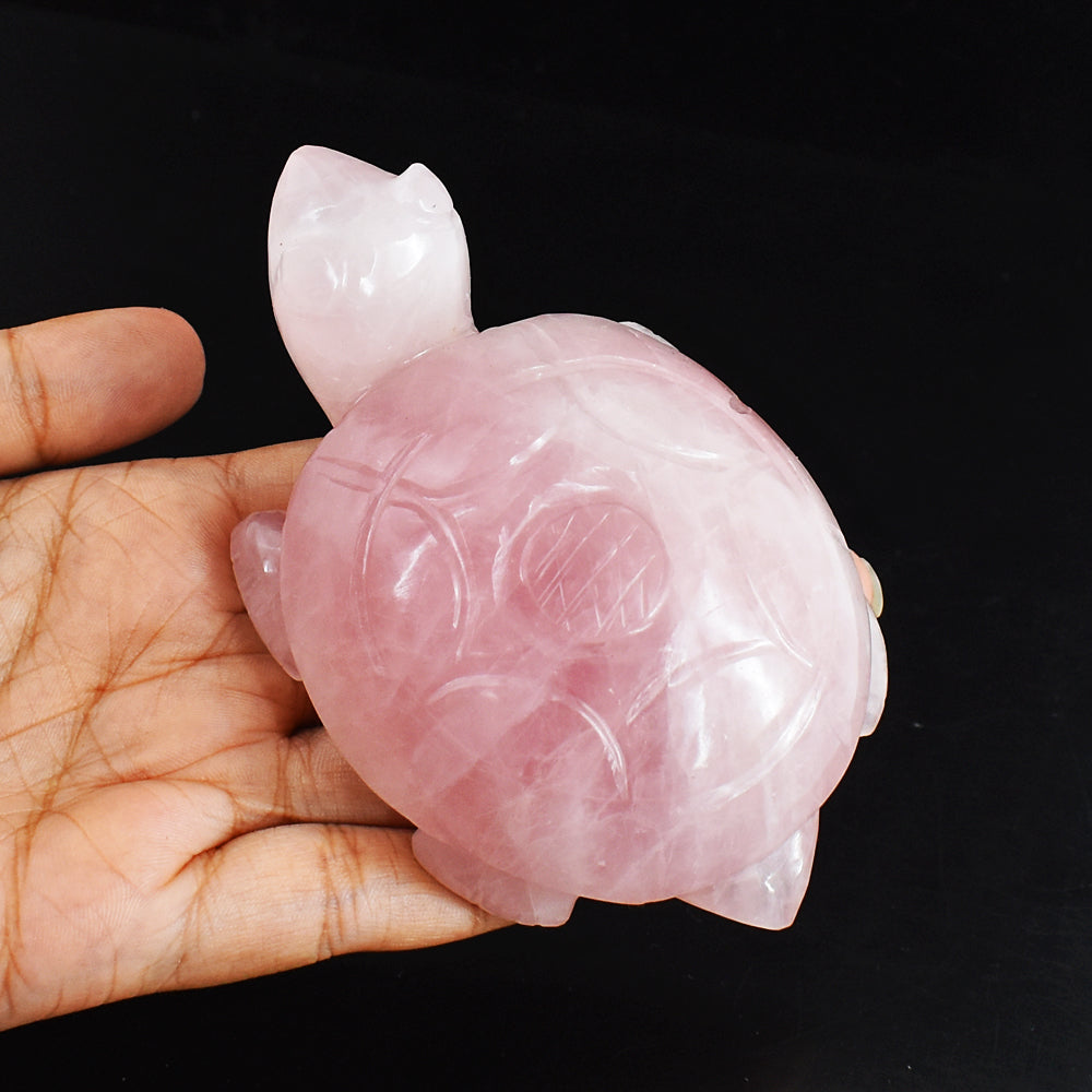 Natural  1167.00 Carats Genuine Pink Rose Quartz Hand Carved Crystal  Gemstone Turtle Carving