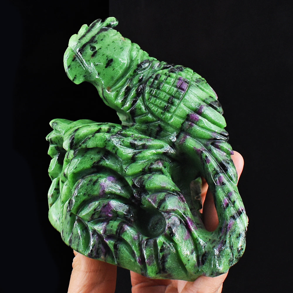 Artisian 3284.00 Carats  Genuine Ruby Zoisite Hand Carved Crystal Parrot Gemstone  Carving