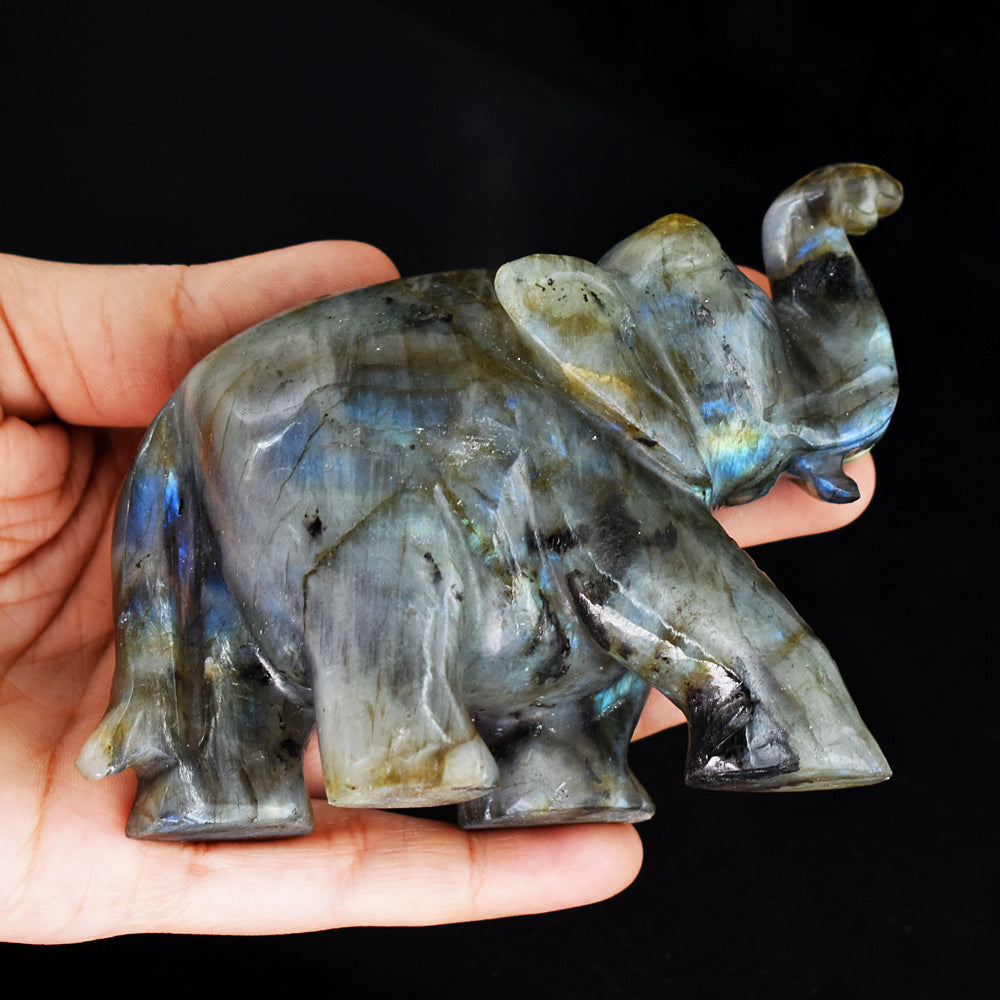 Blue Flash  Labradorite 1872.00 Cts  Genuine  Hand Carved Crystal Gemstone Carving Elephant