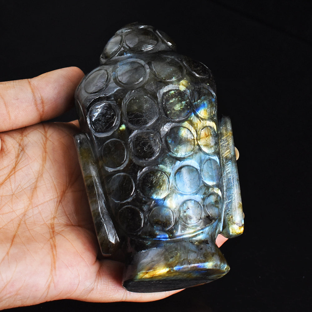 Craftsmen 2447.00 Cts Genuine Amazing Flash Labradorite Hand Carved Buddha Head Gemstone Carving