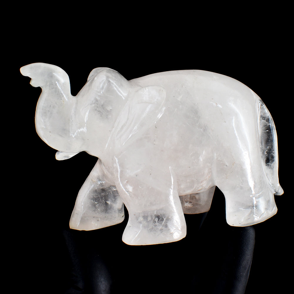 Natural 1454.00 Cts Genuine White Quartz Hand Carved Crystal Elephant Gemstone Carving