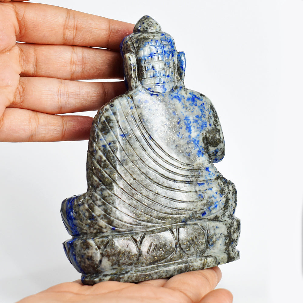 Exclusive 3126.00 Cts Genuine Lapis Lazuli Hand Carved Crystal Gemstone Carving Lord Buddha