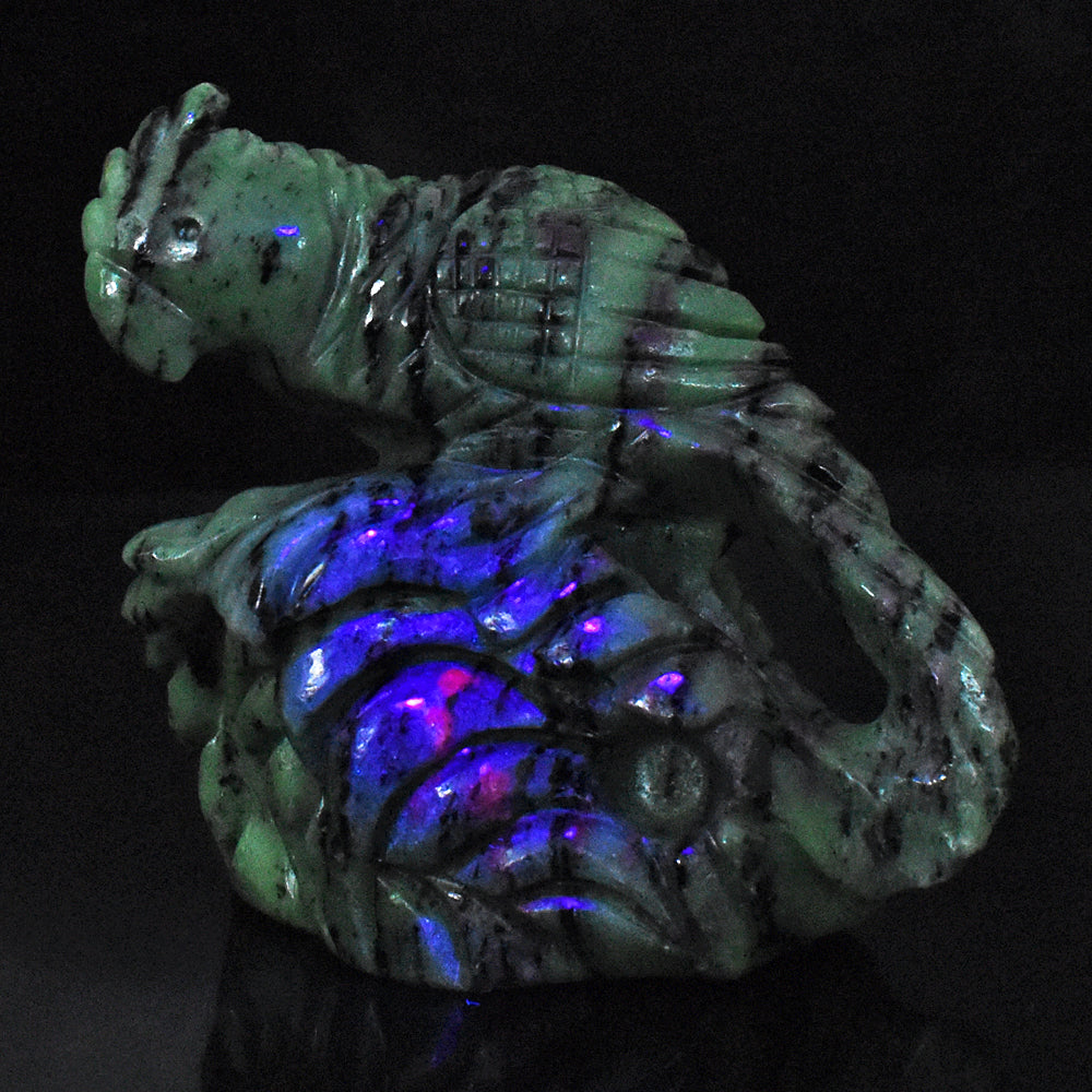 Artisian 3284.00 Carats  Genuine Ruby Zoisite Hand Carved Crystal Parrot Gemstone  Carving