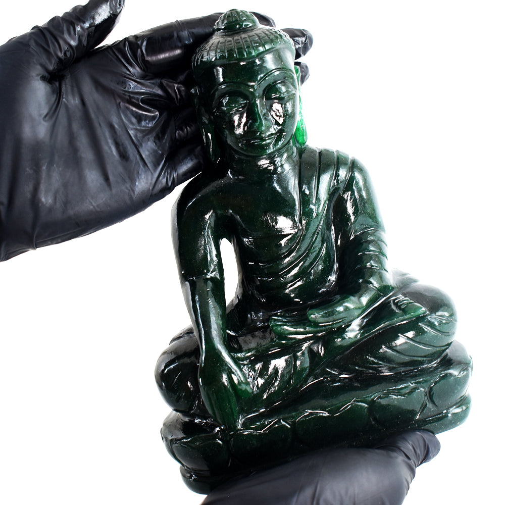 Stunning 9322.00  Cts Genuine Green Jade Hand Carved Crystal Gemstone Buddha Statue Carving