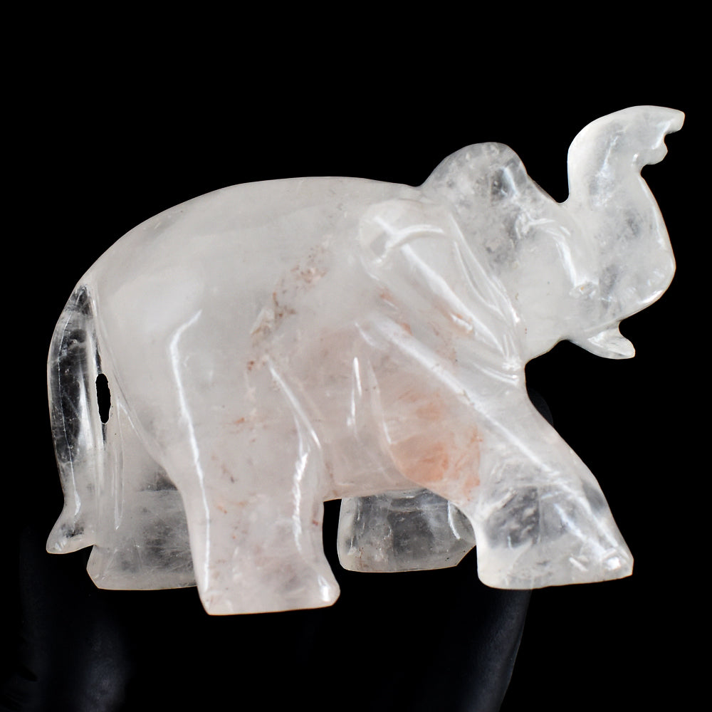 Natural 1454.00 Cts Genuine White Quartz Hand Carved Crystal Elephant Gemstone Carving