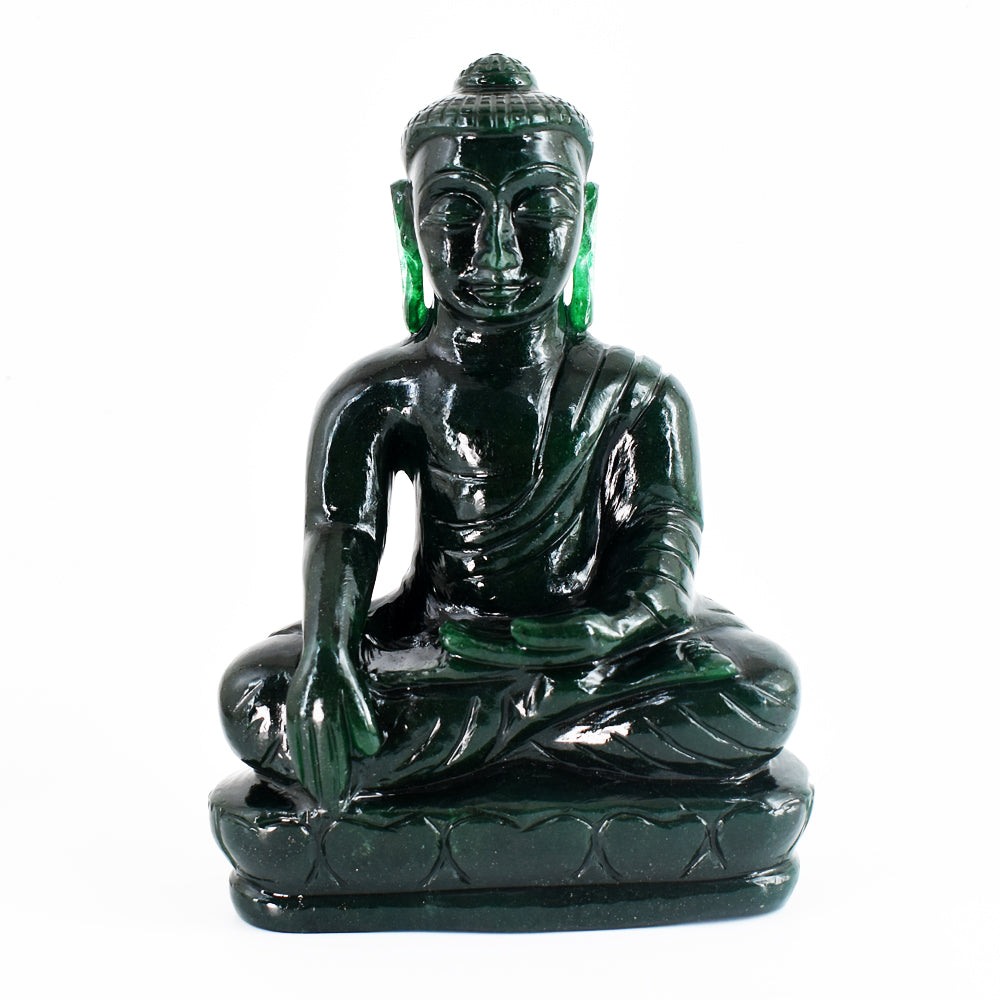 Stunning 9322.00  Cts Genuine Green Jade Hand Carved Crystal Gemstone Buddha Statue Carving