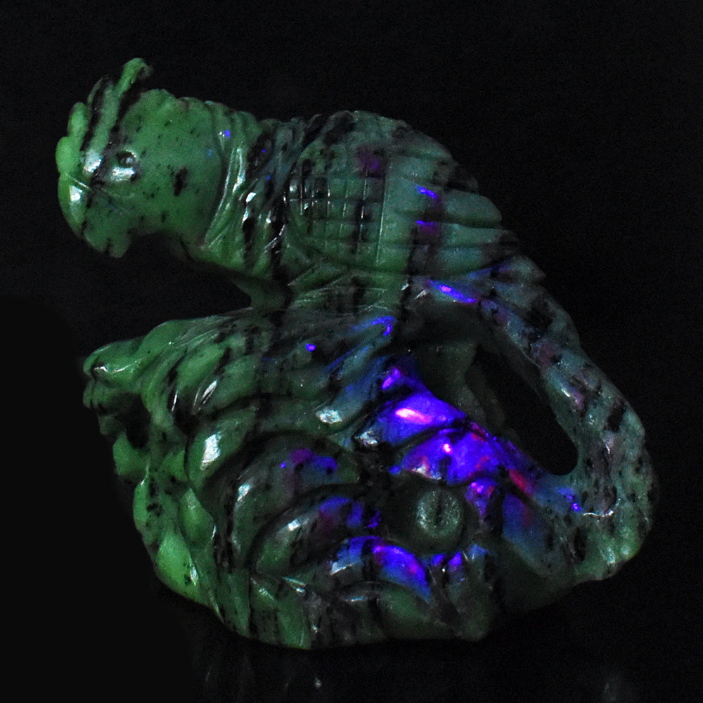 Artisian 3284.00 Carats  Genuine Ruby Zoisite Hand Carved Crystal Parrot Gemstone  Carving