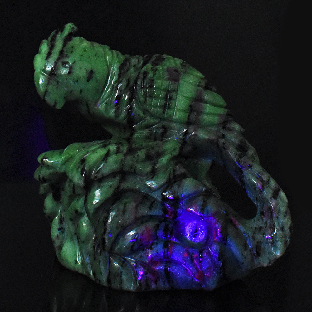 Artisian 3284.00 Carats  Genuine Ruby Zoisite Hand Carved Crystal Parrot Gemstone  Carving