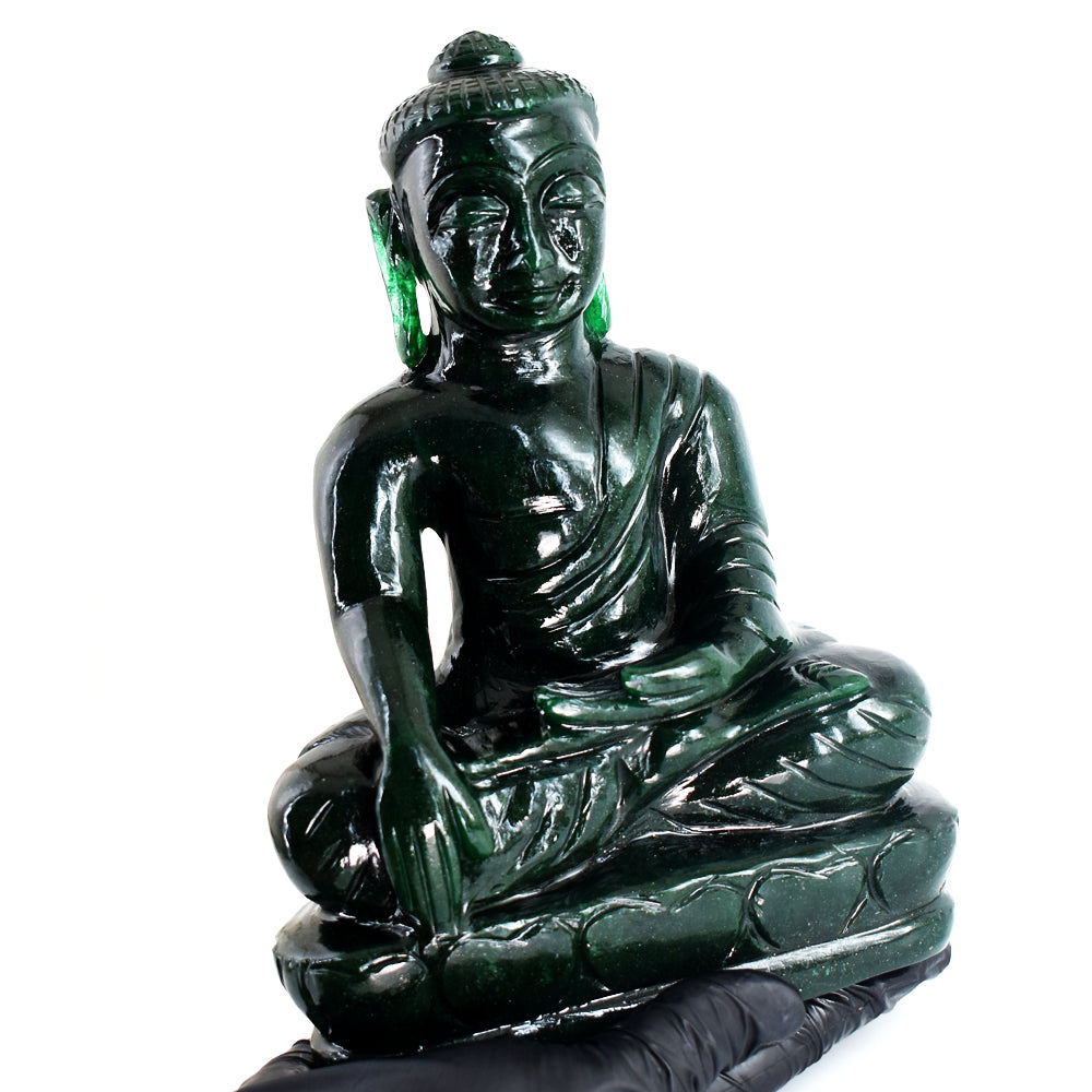 Stunning 9322.00  Cts Genuine Green Jade Hand Carved Crystal Gemstone Buddha Statue Carving