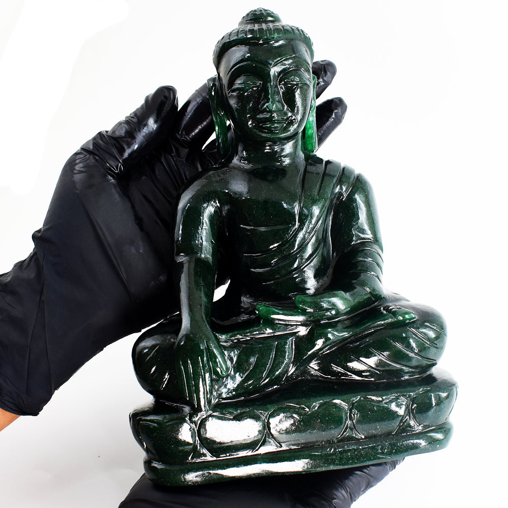 Stunning 9322.00  Cts Genuine Green Jade Hand Carved Crystal Gemstone Buddha Statue Carving