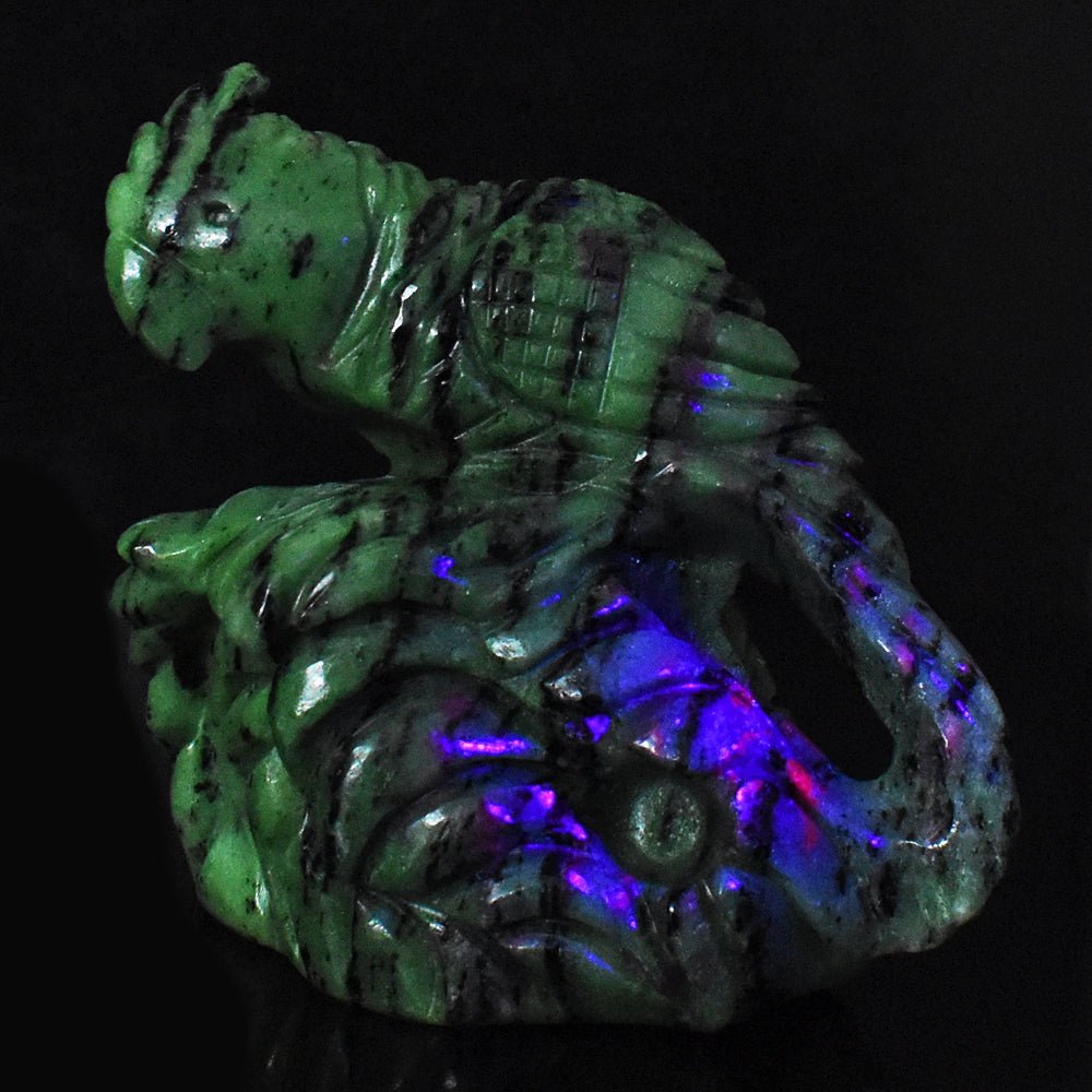 Artisian 3284.00 Carats  Genuine Ruby Zoisite Hand Carved Crystal Parrot Gemstone  Carving