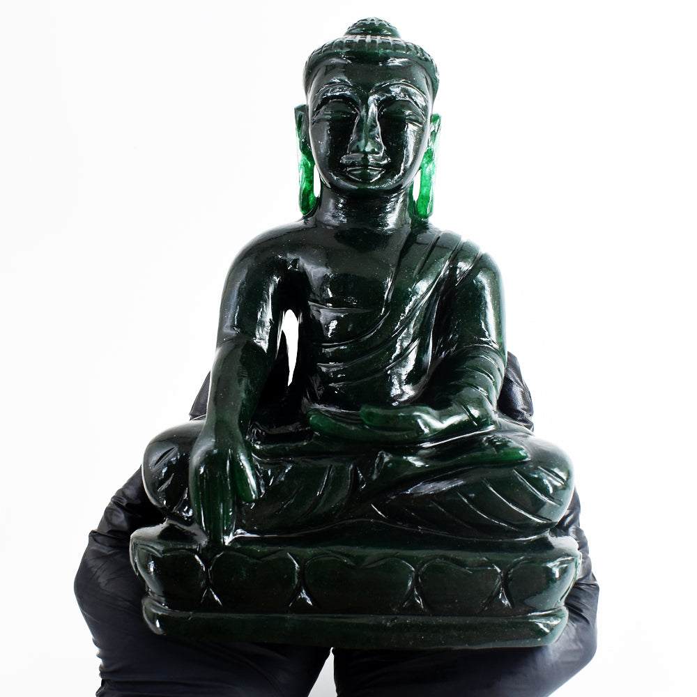 Stunning 9322.00  Cts Genuine Green Jade Hand Carved Crystal Gemstone Buddha Statue Carving