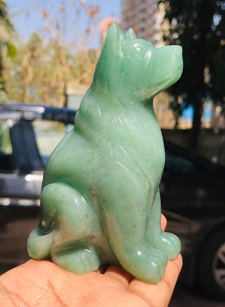 Amazing 1632.00 Cts Genuine Green Aventurine Hand Carved Crystal Gemstone Dog Carving