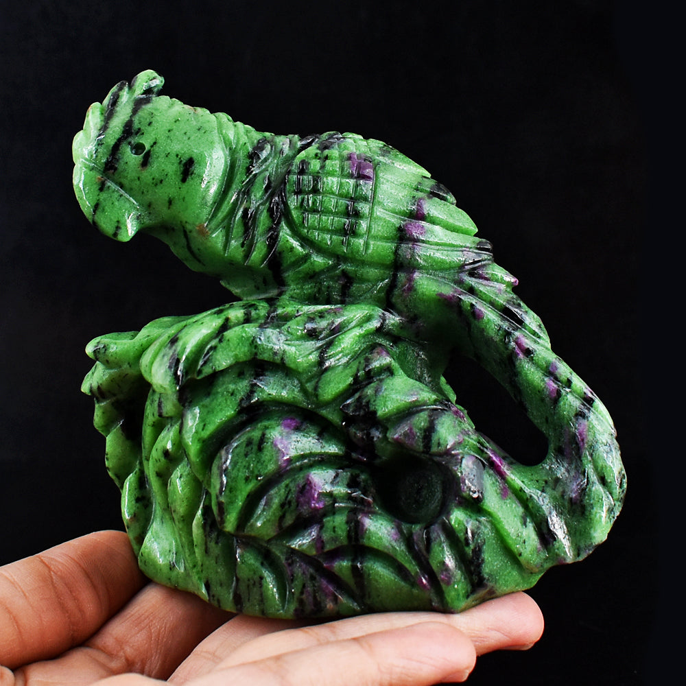 Artisian 3284.00 Carats  Genuine Ruby Zoisite Hand Carved Crystal Parrot Gemstone  Carving