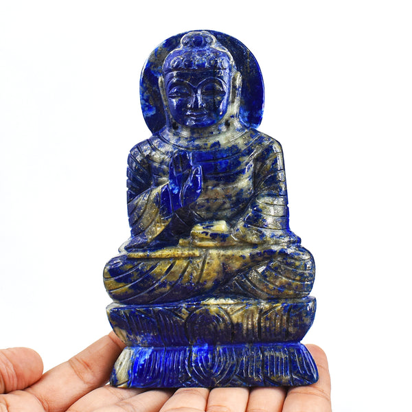 Amazing 2352.00 Cts Genuine Lapis Lazuli Hand Carved Crystal Buddha Idol Gemstone Carving