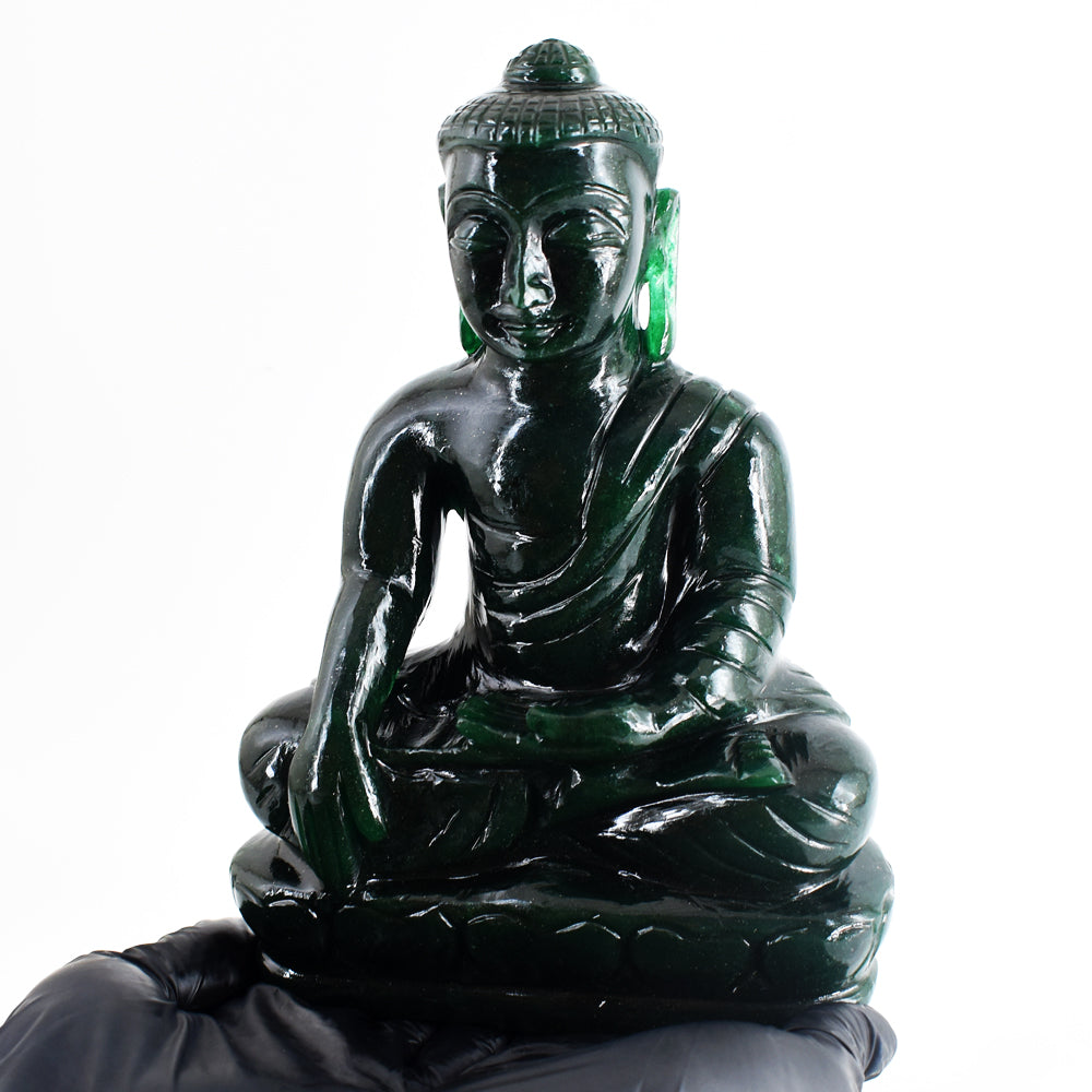 Stunning 9322.00  Cts Genuine Green Jade Hand Carved Crystal Gemstone Buddha Statue Carving