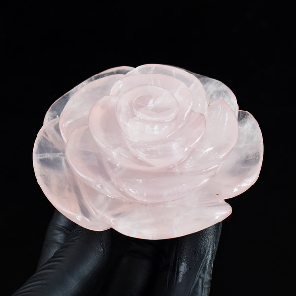 Awesome 1185.00 Cts Genuine Rose Quartz Hand Carved Gemstone Rose Crystal Carving