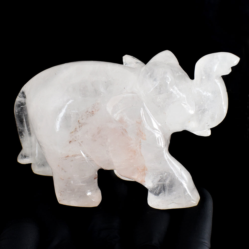 Natural 1454.00 Cts Genuine White Quartz Hand Carved Crystal Elephant Gemstone Carving