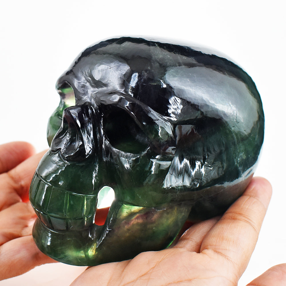 Amazing 6735.00 Cts Genuine Multicolor Fluorite Hand Carved Crystal Gemstone Skull Carving