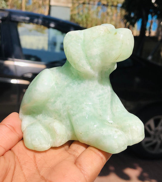 Awesome 2100.00 Cts Genuine Amazonite Hand Carved Gemstone Crystal Dog Carving