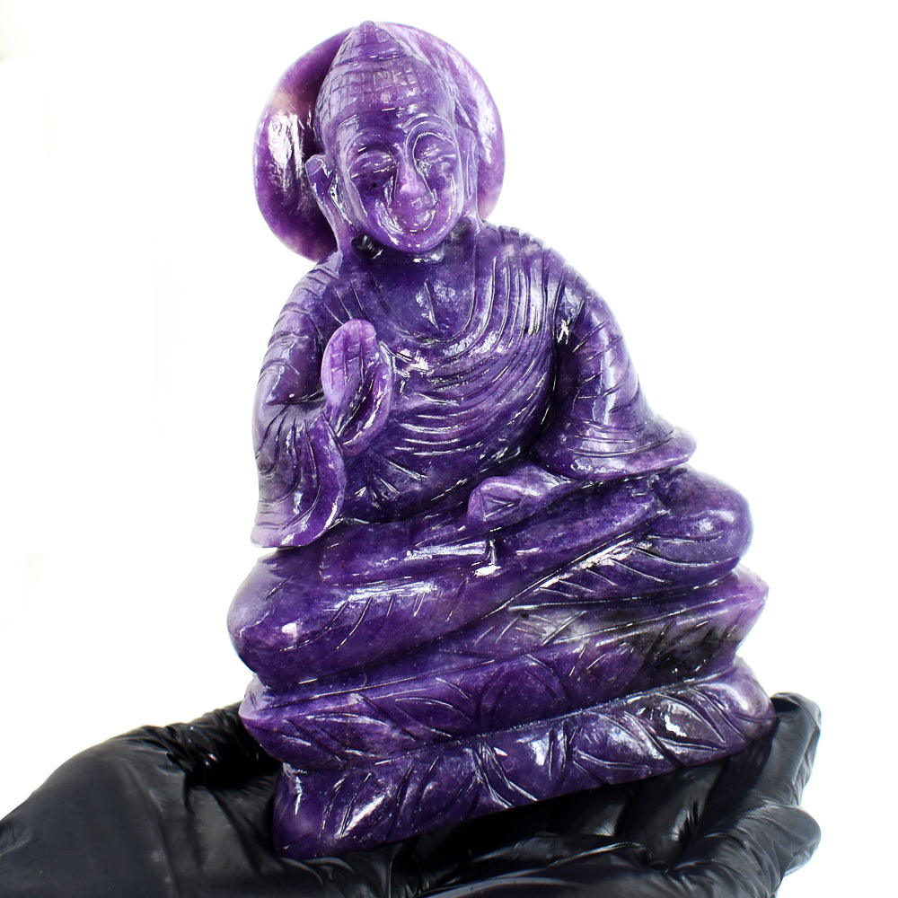 Awesome 7067.00 Cts Genuine Lepidolite Hand Carved Crystal Gemstone Buddha Statue Carving