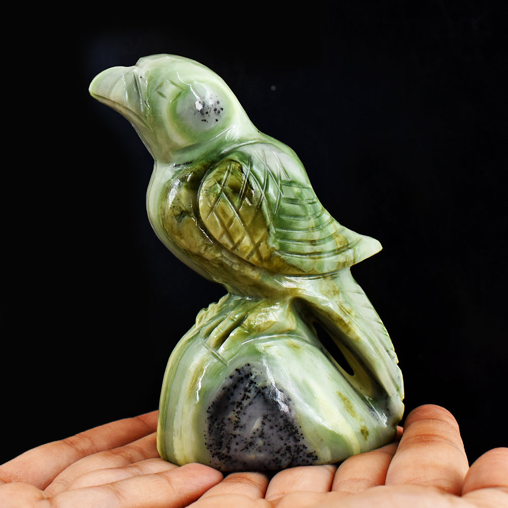 Artisian 1876.00 Carats  Genuine  Serpentine  Hand Carved Crystal Parrot Gemstone  Carving