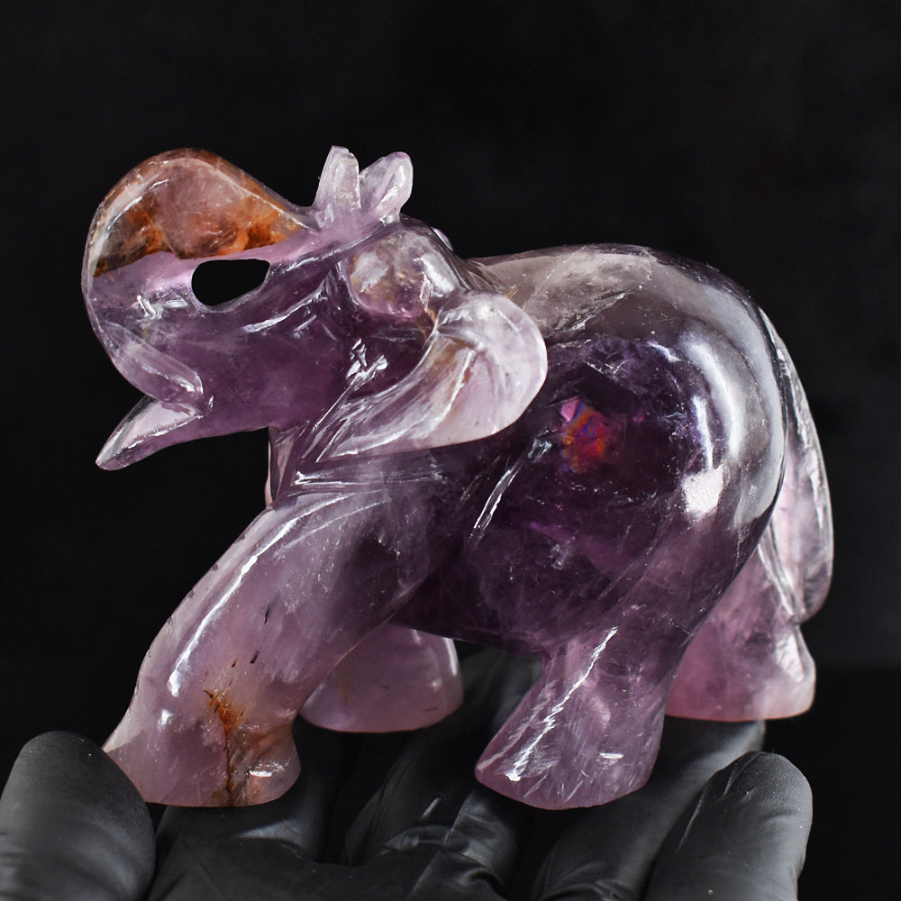 Craftsmen 1608.00 Cts Genuine Amethyst Hand Carved Gemstone Elephant Crystal Carving