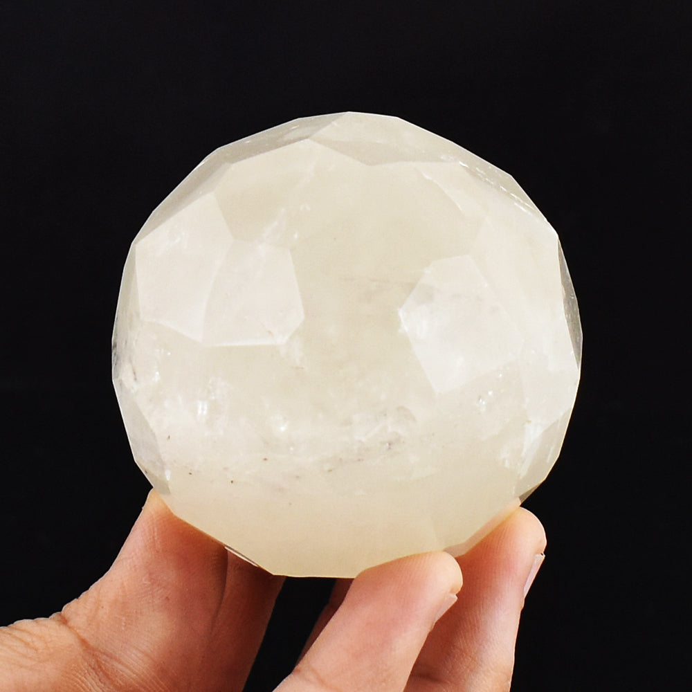 Natural 1205.00 Cts Genuine White Quartz Hand Carved Faceted Crystal Healing Gemstone  Sphere