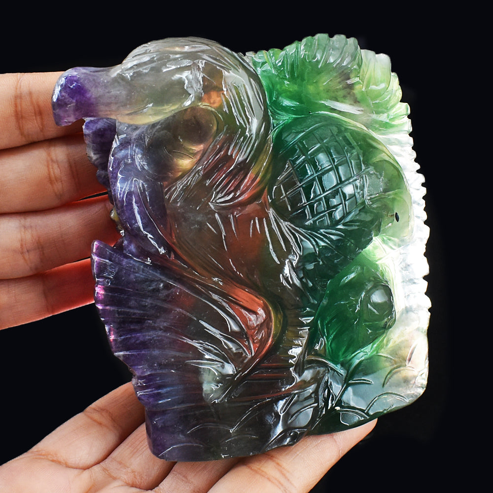 Beautiful 3710.00 Cts Genuine Multicolor Fluorite Hand Carved Crystal Gemstone Flamingo Carving