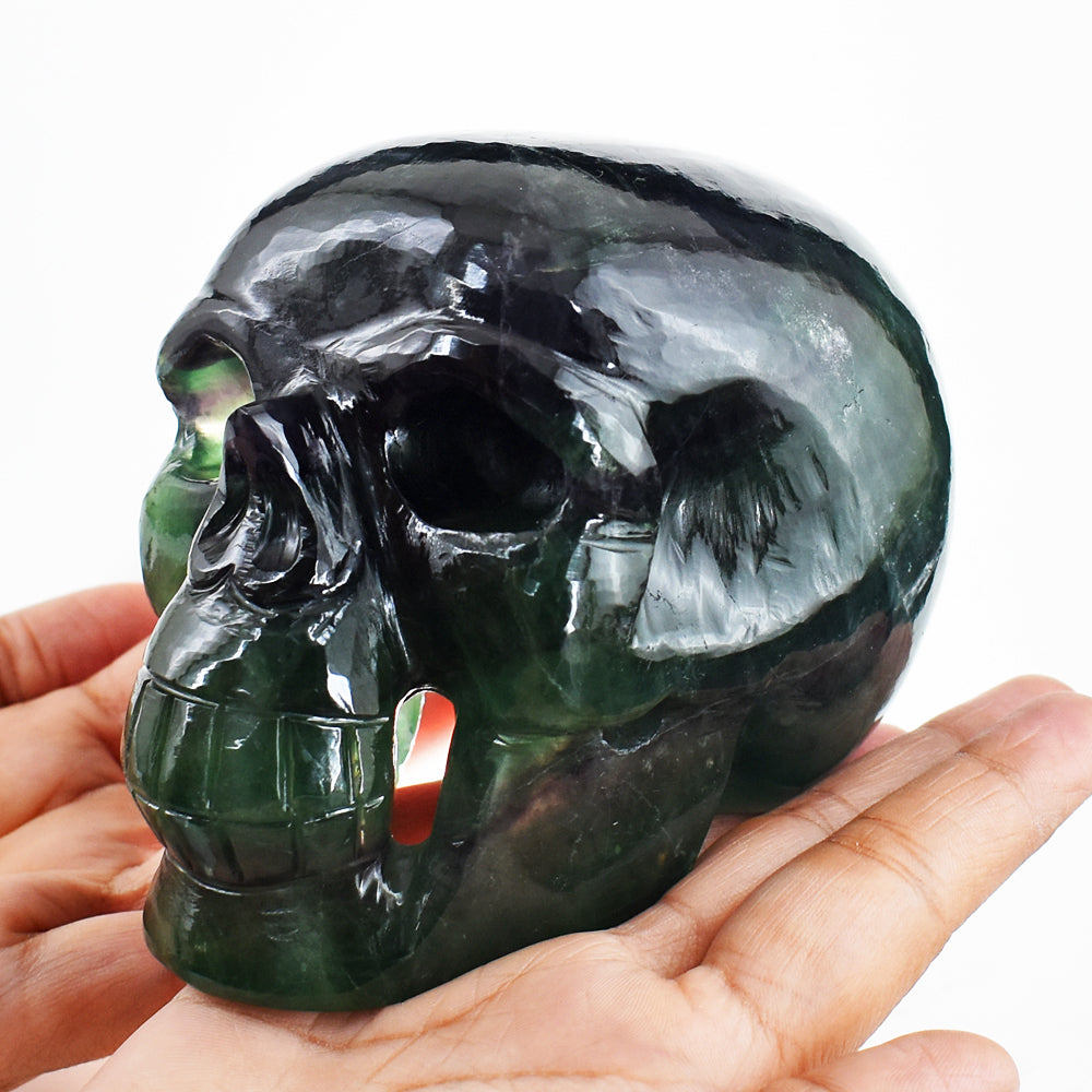 Amazing 6735.00 Cts Genuine Multicolor Fluorite Hand Carved Crystal Gemstone Skull Carving