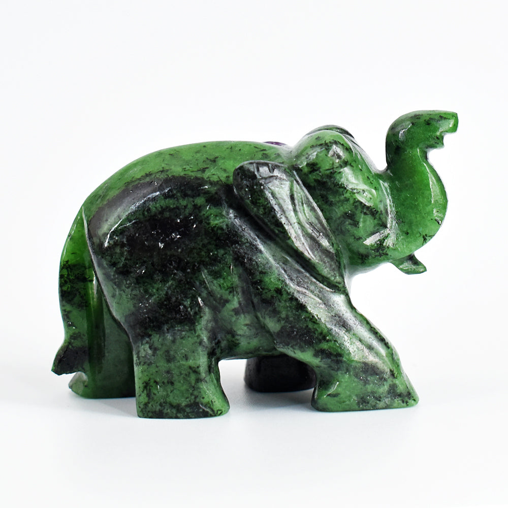 Stunning 1041.00 Cts Genuine Ruby Zoisite Hand Carved Crystal Gemstone Carving Elephant