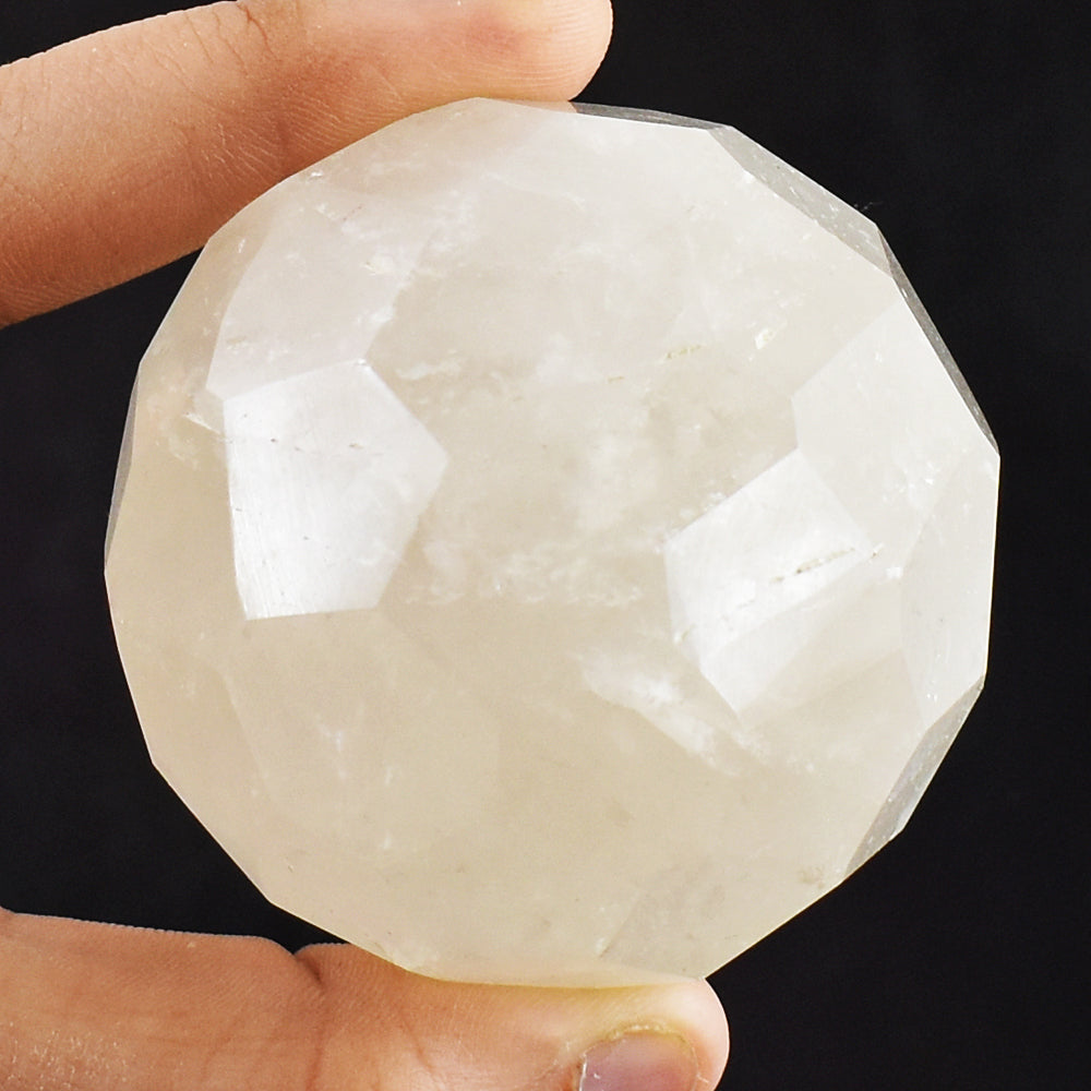 Natural 1205.00 Cts Genuine White Quartz Hand Carved Faceted Crystal Healing Gemstone  Sphere