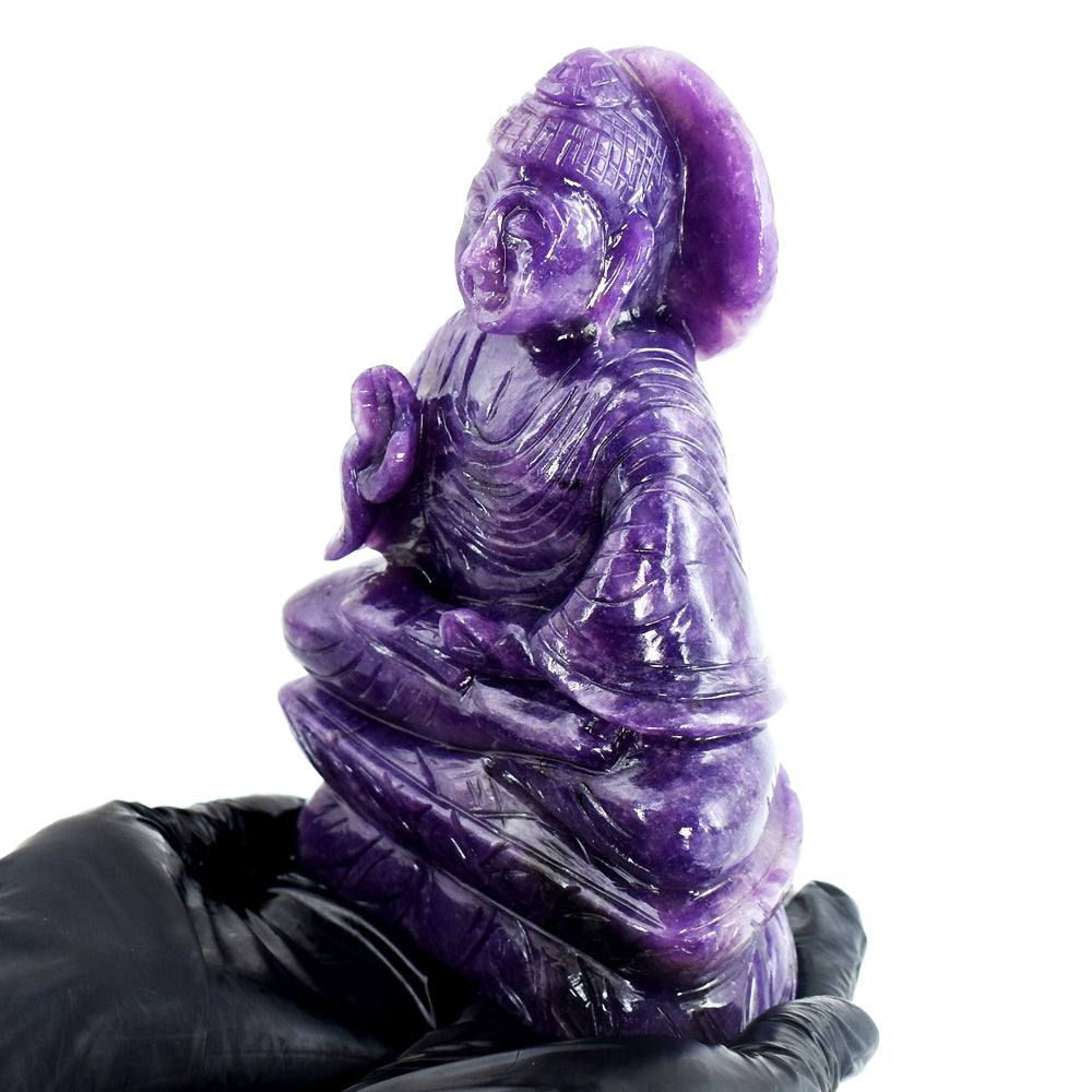 Awesome 7067.00 Cts Genuine Lepidolite Hand Carved Crystal Gemstone Buddha Statue Carving