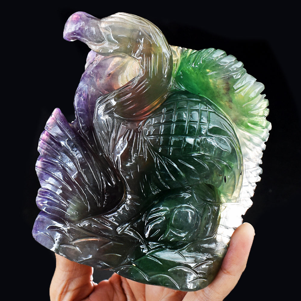 Beautiful 3710.00 Cts Genuine Multicolor Fluorite Hand Carved Crystal Gemstone Flamingo Carving