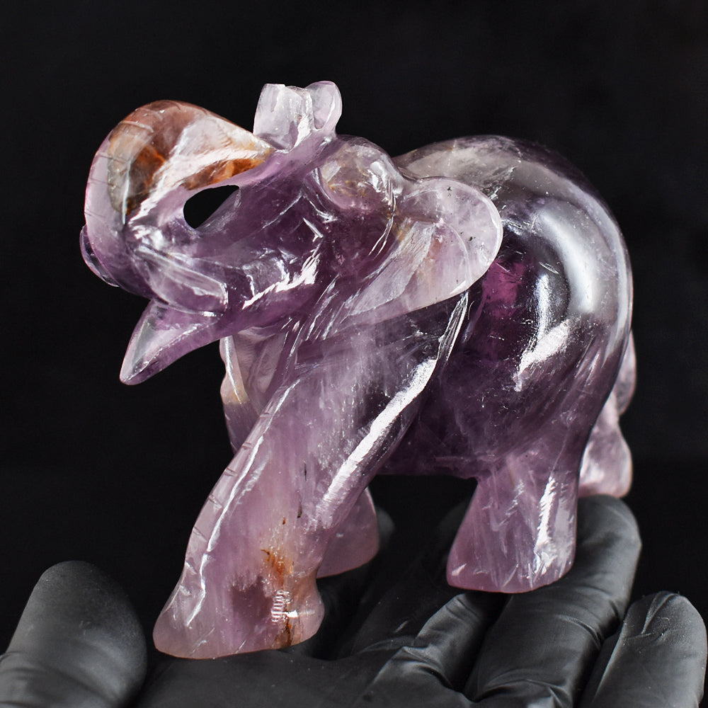 Craftsmen 1608.00 Cts Genuine Amethyst Hand Carved Gemstone Elephant Crystal Carving