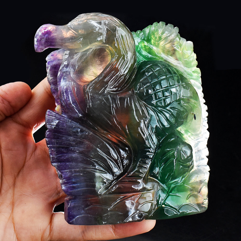 Beautiful 3710.00 Cts Genuine Multicolor Fluorite Hand Carved Crystal Gemstone Flamingo Carving