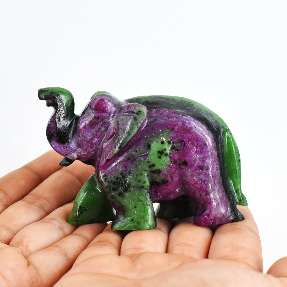 Stunning 1041.00 Cts Genuine Ruby Zoisite Hand Carved Crystal Gemstone Carving Elephant