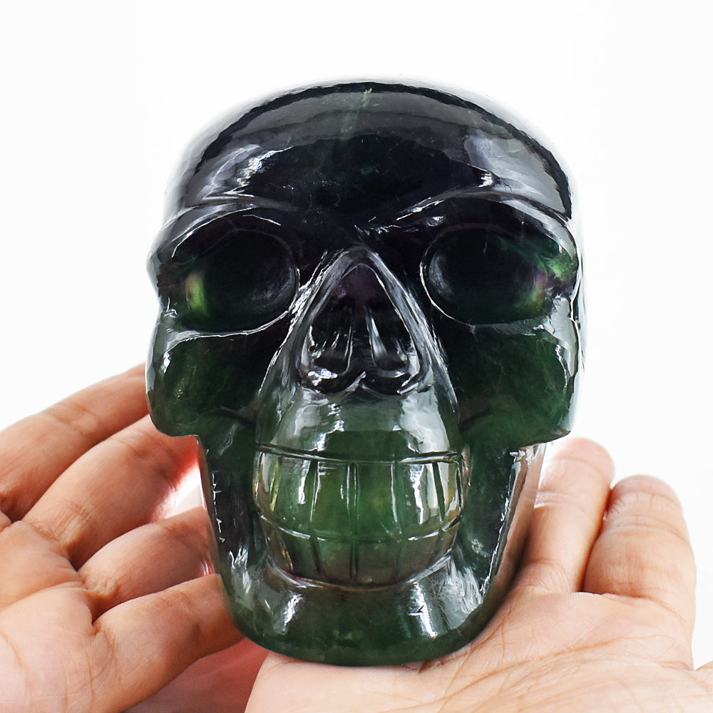 Amazing 6735.00 Cts Genuine Multicolor Fluorite Hand Carved Crystal Gemstone Skull Carving