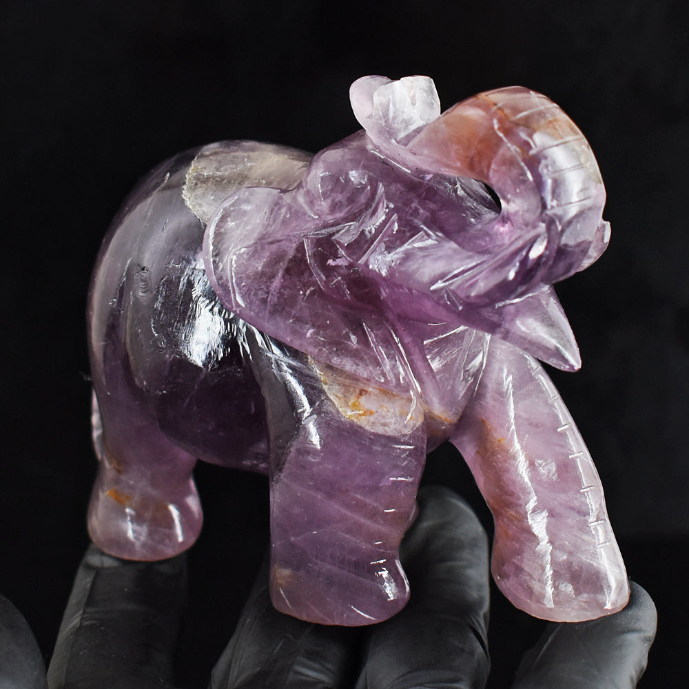 Craftsmen 1608.00 Cts Genuine Amethyst Hand Carved Gemstone Elephant Crystal Carving