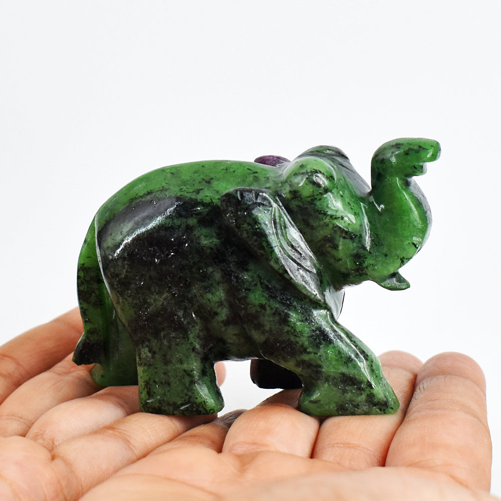 Stunning 1041.00 Cts Genuine Ruby Zoisite Hand Carved Crystal Gemstone Carving Elephant