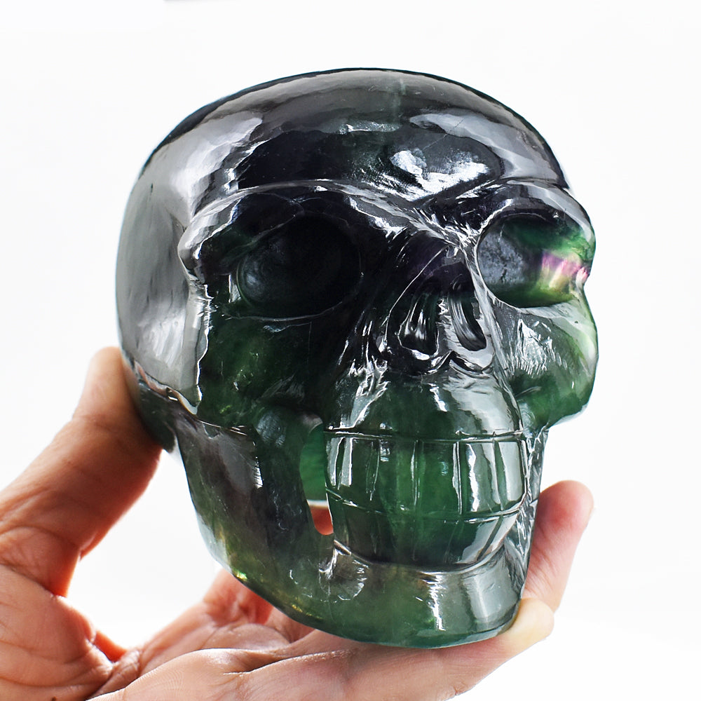 Amazing 6735.00 Cts Genuine Multicolor Fluorite Hand Carved Crystal Gemstone Skull Carving