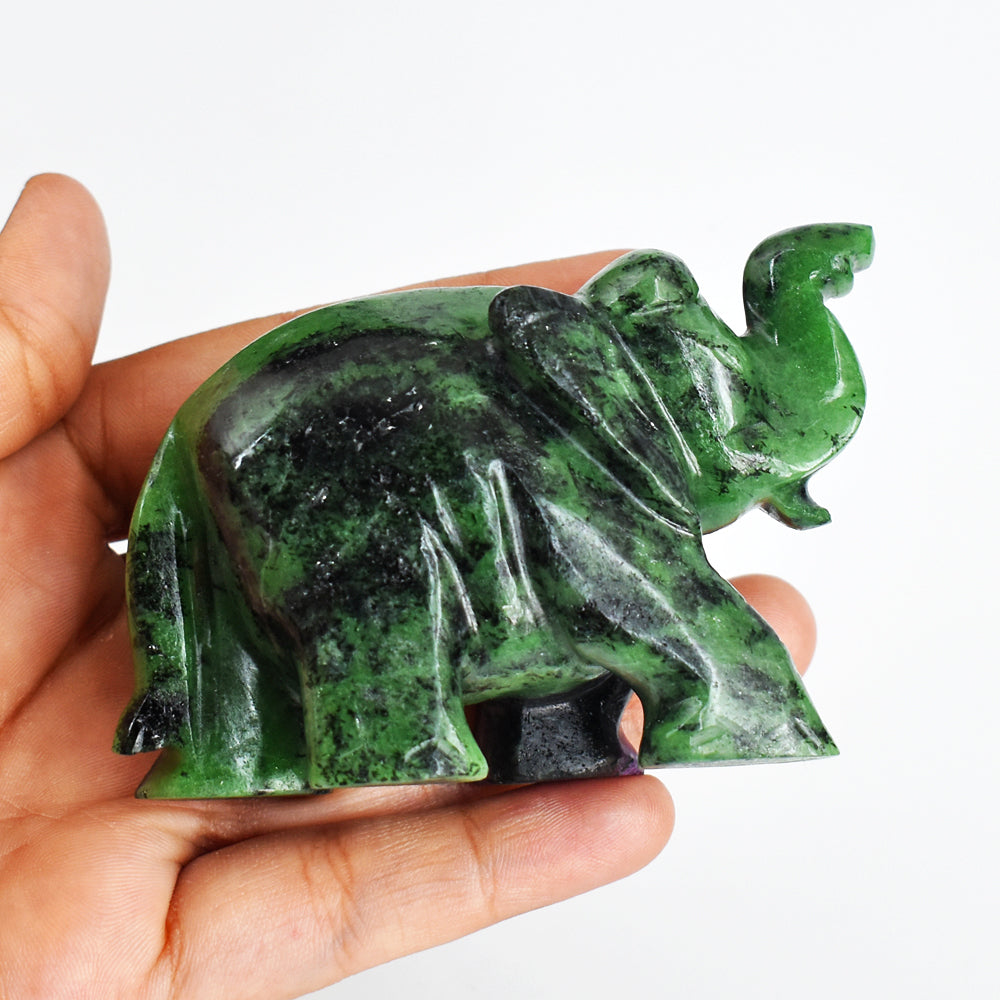 Stunning 1041.00 Cts Genuine Ruby Zoisite Hand Carved Crystal Gemstone Carving Elephant